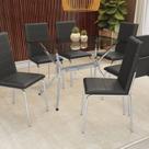 Conjunto para Sala de Jantar 1 Mesa Loire Tampo de Vidro Retangular 6 Cadeiras Amsterdã