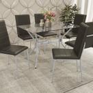 Conjunto para Sala de Jantar 1 Mesa Loire Tampo de Vidro Retangular 6 Cadeiras Amsterdã