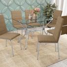 Conjunto para Sala de Jantar 1 Mesa Loire Tampo de Vidro Retangular 6 Cadeiras Amsterdã Marrom/Cromado/Capuccino