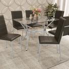 Conjunto para Sala de Jantar 1 Mesa Loire Tampo de Vidro Retangular 6 Cadeiras Amsterdã Marrom/Cromado
