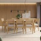 Conjunto para Sala de Jantar 8 Lugares Madeira Maciça com Mesa Tampo Vidro/MDF e 8 Cadeiras Teladas