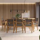 Conjunto para Sala de Jantar 8 Lugares Madeira Maciça com Mesa Tampo Vidro/MDF e 8 Cadeiras Teladas