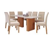 Conjunto Para Sala De Jantar Com Mesa Ester 2,10m e 8 Cadeiras Julia Cinamomo/Off White/Madeira/Nude Cimol Móveis