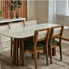 Conjunto para Sala de Jantar com Mesa Oval e 4 Cadeiras Estofadas Encosto Telado 100% MDF Bolonha Verde/Freijó/Off White