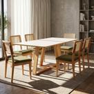 Conjunto para Sala de Jantar Mesa Retangular e 6 Cadeiras Estofadas Encosto Telado 100% MDF Bolonha Conjunto para Sala de Jantar Mesa Retangular e 6 Cadeiras Estofadas Encosto Telado 100% MDF Bolonha
