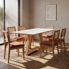 Conjunto para Sala de Jantar Mesa Retangular e 6 Cadeiras Estofadas Encosto Telado 100% MDF Bolonha Conjunto para Sala de Jantar Mesa Retangular e 6 Cadeiras Estofadas Encosto Telado 100% MDF Bolonha