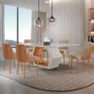 Conjunto para Sala de Jantar Mesa Sarah em Madeira Tampo 180cm com Vidro e 6 Cadeiras Roma