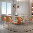 Conjunto para Sala de Jantar Mesa Sarah em Madeira Tampo 180cm com Vidro e 6 Cadeiras Roma