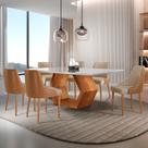Conjunto para Sala de Jantar Mesa Sarah em Madeira Tampo 180cm com Vidro e 6 Cadeiras Roma