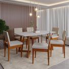 Conjunto para Sala de Jantar Tampo Oval 170cm com 6 Cadeiras Madeira Maciça Miami Bege/Caramelo/Off White