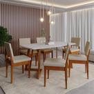 Conjunto para Sala de Jantar Tampo Oval 170cm com 6 Cadeiras Madeira Maciça Miami Marrom/Caramelo/Palha/Off White