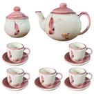 Conjunto Para Servir Café Com Bule Açucareiro e 5 Xícaras com 5 Pires