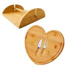 Conjunto Para Servir Queijos / Frios Tábua Coração Espátulas Porta Guardanapos 4 Peças Bambu e Aço Inox