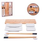 Conjunto para Sushi com 4 Pratos, Molheiras e 2 Suportes de Porcelana + 2 Pares de Hashi/Palitos e Tábua de Bambu Nagoya