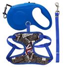 Conjunto Passeio Pet Peitoral + Guia Retrátil + Fixa Azul