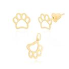 Conjunto Patinha Cachorro Polida em Ouro 18K