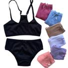 Conjunto Paty calcinha e sutiã infantil suede canelado nadador sem bojo meninas feminino
