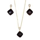 Conjunto Pedra Quadrado Dourado Café CJ0906