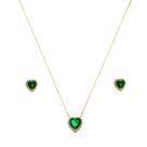 Conjunto Pedra Verde Microzircônias Folheado a Ouro. JCJ017