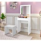 Conjunto Penteadeira com Espelho 1 Gaveta e Banqueta Sofia Branco Conjunto Penteadeira com Espelho 1 Gaveta e Banqueta Sofia Branco