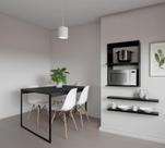 Conjunto Perfeito: Suporte de Microondas e Forno + Mesa de Jantar 80x80 Preto - Design Moderno e Prático para Seu Lar