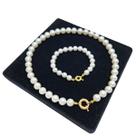 Conjunto Pérola Colar 10mm 45cm Pulseira 8mm Banho De Ouro 4821