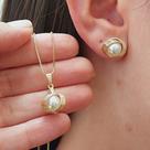 Conjunto Pérola Colar E Brincos Folheado A Ouro