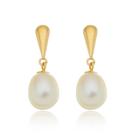 Conjunto Pérola Natural Gota Em Ouro 18k Pingente + Brincos
