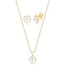 Conjunto Pérolas Retangulares Folheado Ouro Zircônia