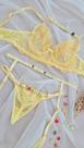 Conjunto Personalizável Dayane em Tule Floral Amarelo - Sutiã e Calcinha com Cinta Liga