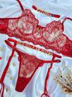 Conjunto Personalizável Dayane em Tule Floral Vermelho com Cinta Liga