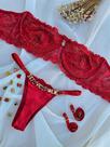 Conjunto Personalizável sem alça em Renda Vermelho com Sutiã e Calcinha