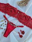Conjunto Personalizável sem alça em Renda Vermelho com Sutiã e Calcinha