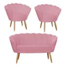 Conjunto Pétala Namoradeira e 2 Poltronas Para Sala de Estar Suede Rosa Barbie - LM DECOR