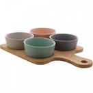 Conjunto Petisqueira Lyor Com Bandeja De Bambu E 4 Potes 21x32cm