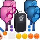 Conjunto Pickleball JonCaye Cyclone 4 pás com bolas e acessórios