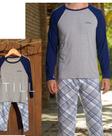 Conjunto pijama pai e filho cor Cinza/ azul tamanho único