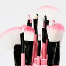 Conjunto Pincel Para Sombra Iluminador Contorno 24 Peças Rosa Com Bolsa de Transporte Luxo Full