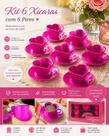 Conjunto Pink 6 Xícaras De Coração 6 Pires Redondo Plastico