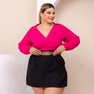 Conjunto Plus Size Blusa Manga Longa Short Saia Cinto Couro 0422 Conjunto Plus Size Blusa Manga Longa Short Saia Cinto Couro 0422