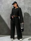 Conjunto Plus Size Calça Pantalona E Blusa Manga Longa Flare