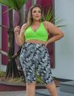 Conjunto Plus Size com Top Verde Neon sem bojo e Bermuda Ciclista Estampada