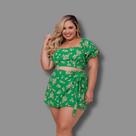Conjunto Plus Size Cropped e Short Saia Estampado 0599