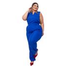 Conjunto Plus Size Feminino Blusa sem Manga V + Calça 0498