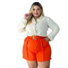 Conjunto Plus Size Feminino Blusa Social e Short com Cinto Conjunto Plus Size Feminino Blusa Social e Short com Cinto