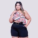 Conjunto Plus Size Feminino Ciganinha Lastec Estampado Short com Cinto 0231