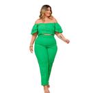 Conjunto Plus Size Feminino Cropped c Botão + Calça 0462