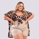 Conjunto Plus Size Kimono + Cropped + Short 48 ao 52 - 0291