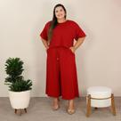 Conjunto Plus Size Moda Feminina Cropped Manga Curta e Calça Pantacourt