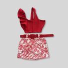 Conjunto Plus Size Short Saia com Cinto Cropped Babado 0616